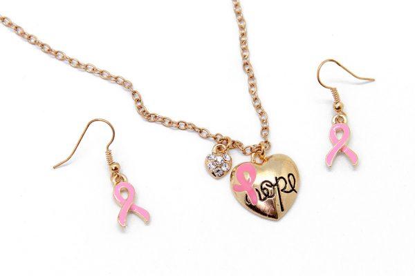 Jewellery Sets: Hope Necklace with Pink Ribbon Earrings