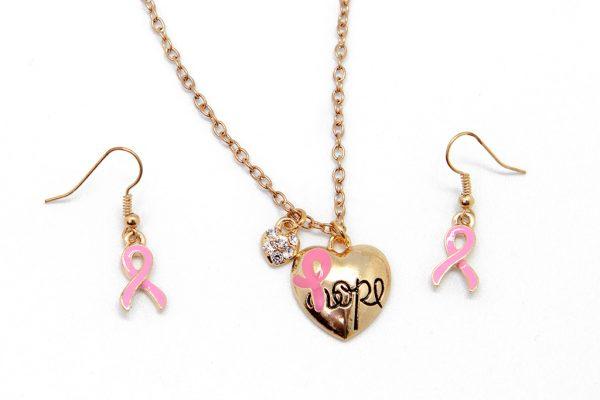 Jewellery Sets: Hope Necklace with Pink Ribbon Earrings